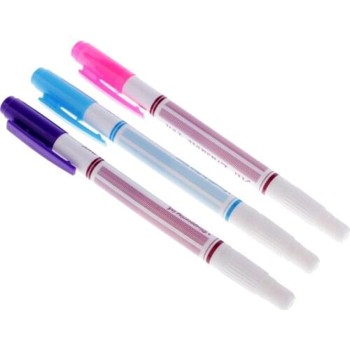 3 Pieces Water Erasable Pen Water Soluble Fabric Dual Function Marker Pen For Tailors Chalk Craft