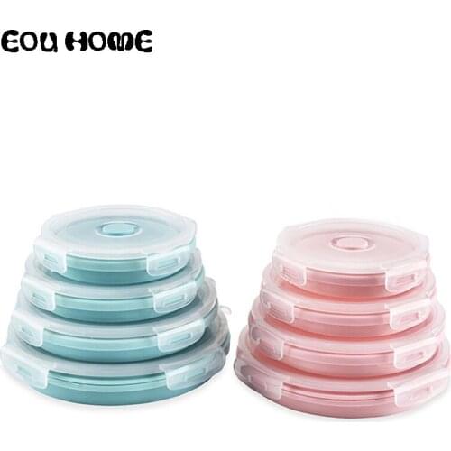 4Pcs/Set Foldable Portable Lunch Box Round Students Kids Bento Box Silicon Gel Food Boxes Outdoor Travel Kitchen Food Container