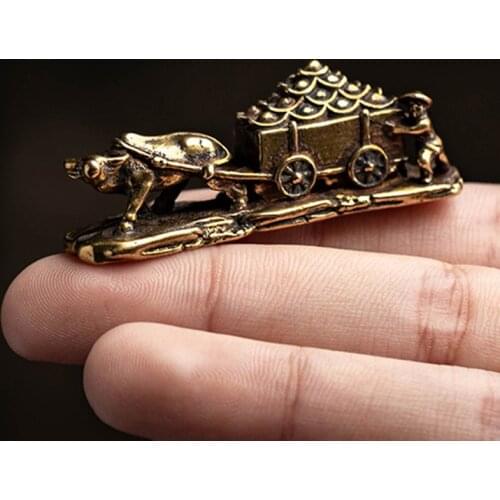 Antique Copper Ox Cart Figurines Miniatures Harvest Statue Desktop Feng Shui Decorations Craft Home Decor Accessories Ornaments