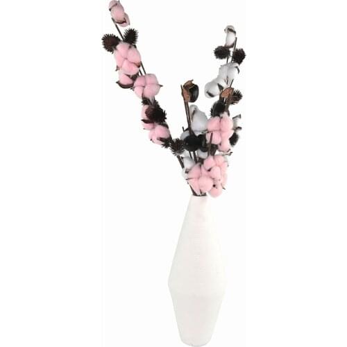 Ceramic white Vase with artificial flowers cotton natural artist refined gift for mother wife for Birthday Christmas wedding