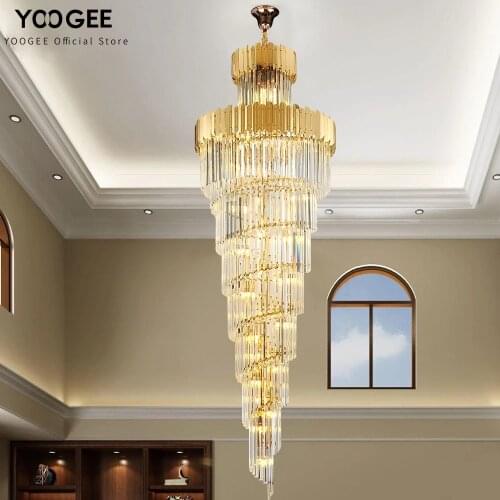 YOOGEE Luxury Stair Chandelier Modern LED Chandeliers Living room Crystal Lamp for big House Lobby Loft Lighting Decoration