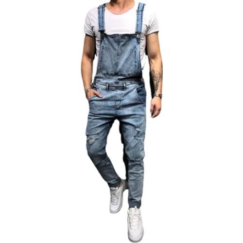 New Men Jeans Overalls Jumpsuits Cargo Pants Male Casual Denim Dungaree Bib Motorcycle Slim Fashion Youth Clothing