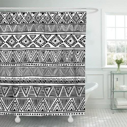 Pattern Black and White Ethnic Drawing Aztec Native Abstract Bathroom Curtains Waterproof Polyester Fabric 60 x 72 inches Set