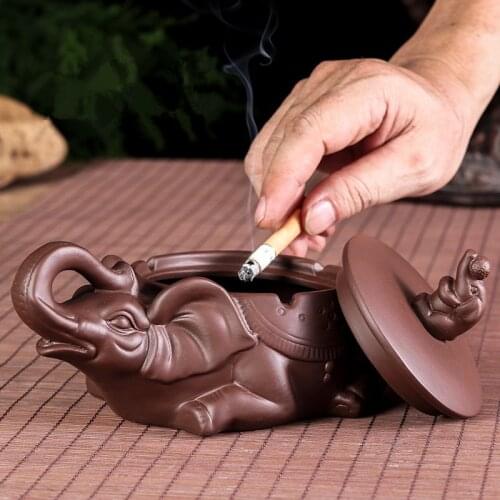Purple Sand Decoration Retro Ashtray with Lid Large Ceramic Fashion Elephant Ashtray Creative Personality Living Room Ashtray