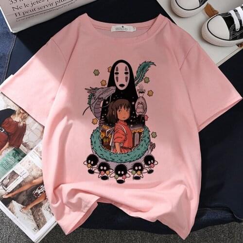 Spirited Away Miyazaki Hayao Graphic Print T-shirt Women Harajuku Aesthetic Pink Top Tshirt Tee Japan Anime Style Female T Shirt