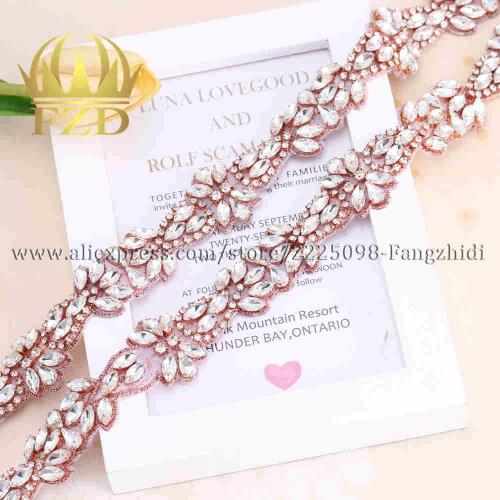 FZD 1 Yard Handmade DIY Iron On beaded applique belt for Wedding Dress Crystal Rhinestones Bridal Applique Trimming