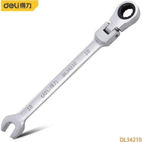 Deli DL34210 Movable Head Combination Wrench Specification 10mm Ratchet WrenchChrome Vanadium Steel Material Hand Tools Polished