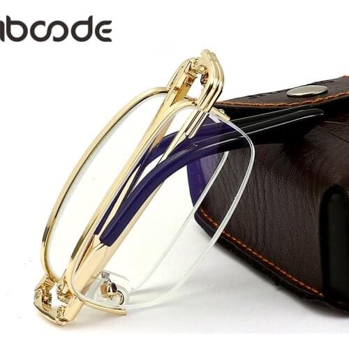 Iboode Classic Reading Glasses Men Women Folding Spectacles Anti Blue Light Metal Frame Eyewear With Box Unisex +1.0 To +4.0