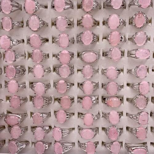 Fashion 20Pcs/Lot Charm Natural Gem Stone Rings Party Jewelry Beautiful Mixed Style Pink Gift Fit Women And Men