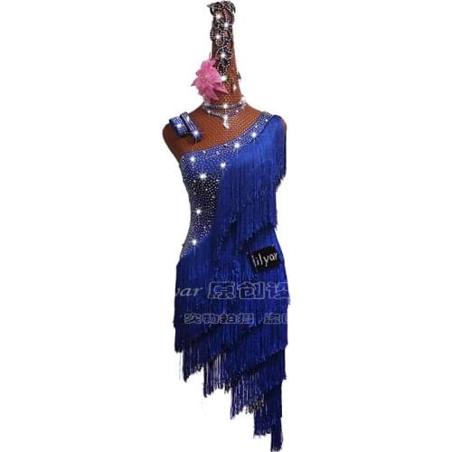 Custom Made Latin Dance Competition Performance Suit Sleeveless Female Strapless Fringe Skirt Super Bright Diamond New