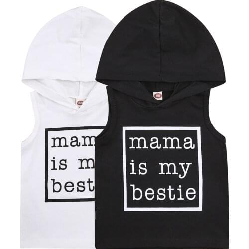 Summer Kids Baby Sleeveless T-shirt Letter Print Stylish Hoodie Pullover Loose Hooded Tank Tee Tops for Children Boys Girls