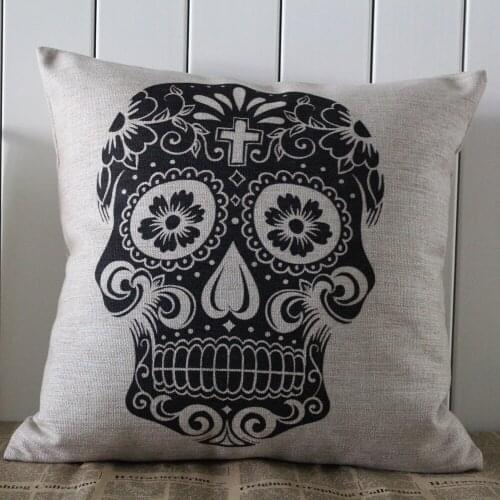LINKWELL 45*45cm Happy Halloween Day Sugar Skull Square Cushion Cover Linen Pillowcase Mexican Day of the Dead