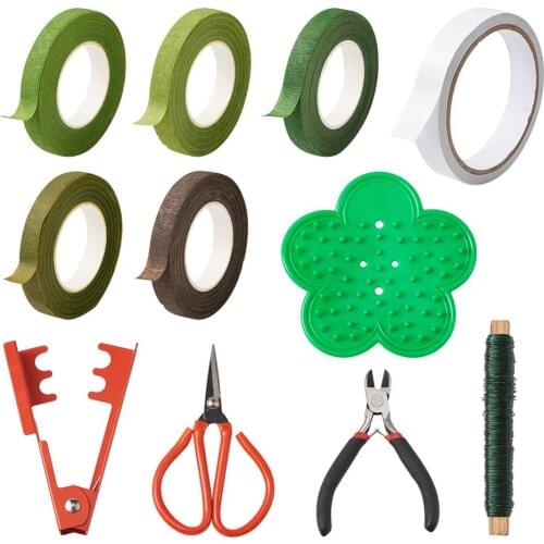 1Set DIY Flower Kit with Crepe Paper Iron Wire Plastic Rose Thorn Remover Tool Double Sided Adhesive Tapes