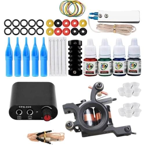 Complete Tattoo Kit Color Inks Coil Tattoo Machine Foot Pedal Tips Grips Tattoo Supplies for Tattoo Artists EU