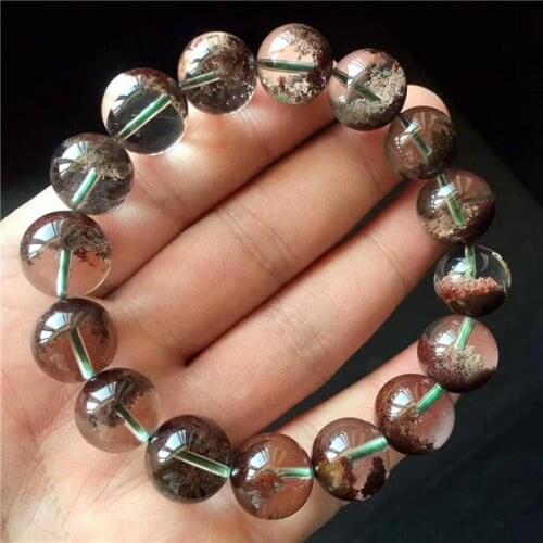 Natural Red Phantom Ghost Quartz Crystal stone Bracelet 13mm AAAA 53g