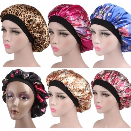 Extra Large Satin Silky Bonnet Sleep Cap with Premium Elastic Band For Women Solid Color Head Wrap Brimmed Nightcap Night Hat