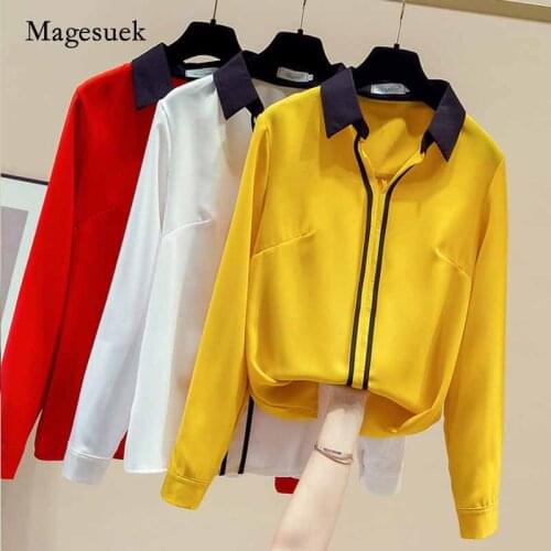 Casual Solid V-Neck Autumn Pullovers Ladies Clothing Women Blouse Korean Long Sleeve Chiffon Shirts for Women 2020 Female 11141