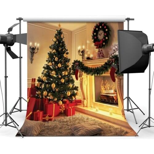 Christmas Backdrop Indoor Fireplace Christmas Tree Gift Boxes Photography Backdrops 3D Vinyl Backgrounds for Photo Studio Party