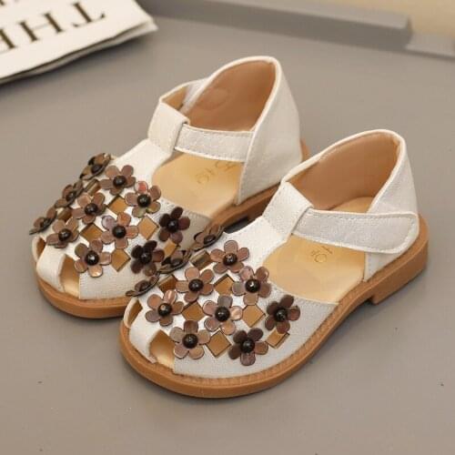 2021 Summer New Sandals Flowers Children Sandals Girls Soft Bottom Princess Shoes Beach Shoes Cute Covered Toes for Party Chic