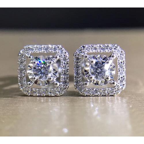 UILZ Luxury Female Crystal Zircon Hollow Stone Earrings Fashion Silver Color Jewelry Vintage Square Stud Earrings for Women