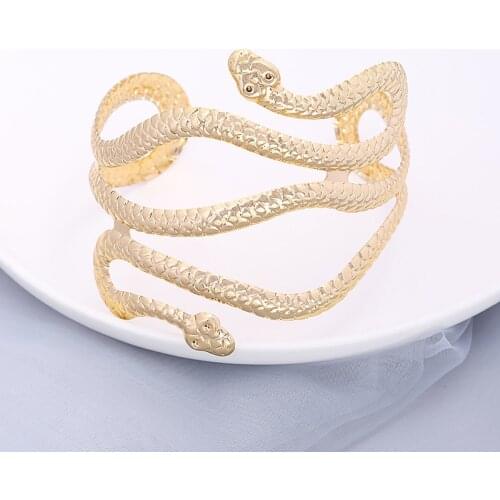 Fashion Steampunk Snake Wide Opened Bangles Gold Color Metal Cuff Armband Bracelets & Bangle For Women Girls Wrist Punk Jewelry
