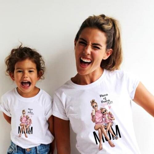 Matching Mother Daughter Clothes Family Look T-shirt Funny Summer Family Matching Clothes Kawaii White Tshirt