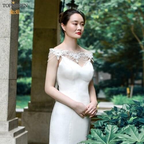 TOPQUEEN G04 Elegant Beaded Wedding Wrap Tassel Gorgeous Bolero Shrug Bride Cocktail Party Dresses Jacket Wrap on Shoulders