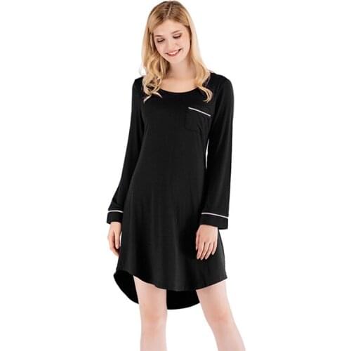 Loose Long Sleeve Pocket Nighterdress For Women Comfortable Home Dress Ladies Fashion Casual O-Neck Nightgown