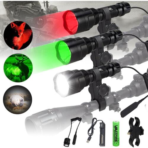 Tactical C8 Flashlight 4000LM Torch with Flashlight Mount Clip+18650+USB Charger+Remote Switch+Box Outdoor Hunting Weapon Light