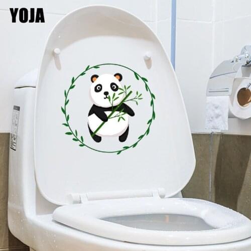 YOJA 24.9X24.1CM Panda And Bamboo Wall Sticker Toilet Decal Home Decoration Cartoon Animal T3-1144