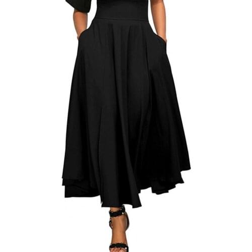 Women Summer Skirt 2021 High Waist Side Split Women Skirt Elegant Pleated Belt Side Pockets Long Skirt Streetwear