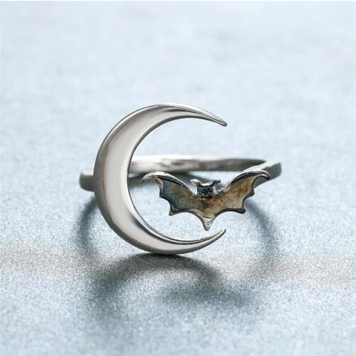 Fashion Halloween Goth Creative Moon Bat Animal Ring For Women Adjustable Rings 2021 Trendy Female Jewelry Accessories
