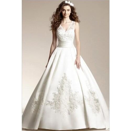 Vestido de noiva simple weddding dresses sweep long train white & Ivory elegant Bridal dress open back Wedding dresses robe de