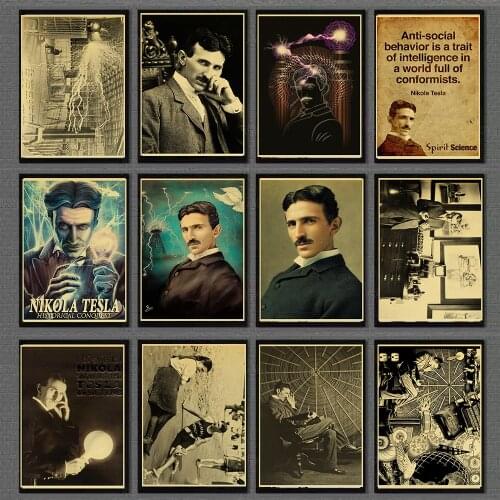 Famous Scientists Nikola Tesla Retro Poster Figure Portrait Canvas Painting Home Room Wall Decor Wall Art Print Modular Picture