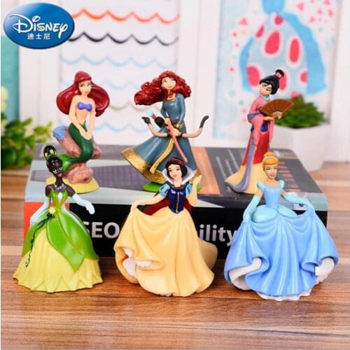 Disney 6PCS Dream fairy tale Princess Snow White Princess Bell Cinderella Mermaid Princess Mermaid Cartoon Dolls Toy Girls gift