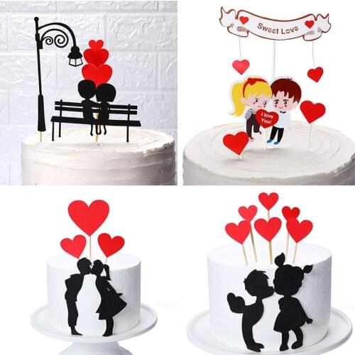 1Set Wedding Cupcake Topper Love Heart Sweet Lovers Cake Topper For Anniversary Valentines Day Wedding Party Cake Decorations