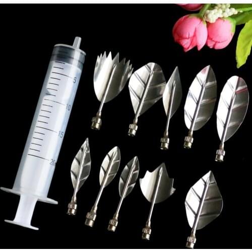10 Pcs Pudding Nozzle +1 Syringe Tool 3D Jelly Flower Mold Cake Jello Gelatin Art Tool Russia Nozzle DIY Cake Decorating Tools