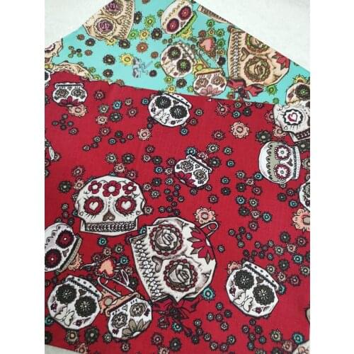 100% Cotton Poplin Skull Fabric Red Black Flower rose Ghost Halloween Printed Fabric Patchwork Home Decor viaphil
