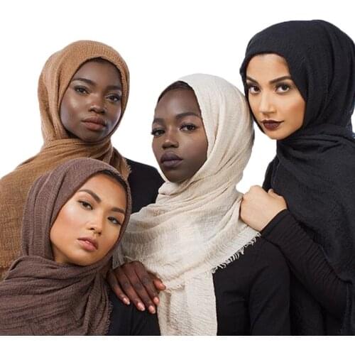 175X70cm Cotton Plain Color Women Scarf Short Fringe Spring Muslim Shawls and Wraps Cover Headwrap Underscarf Female Foulard