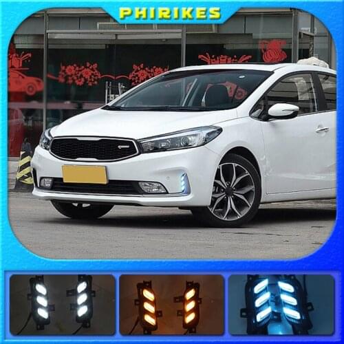 2pcs For kia k3 2016, blue night light, yellow turn signal LED DRL daytime running light top quality