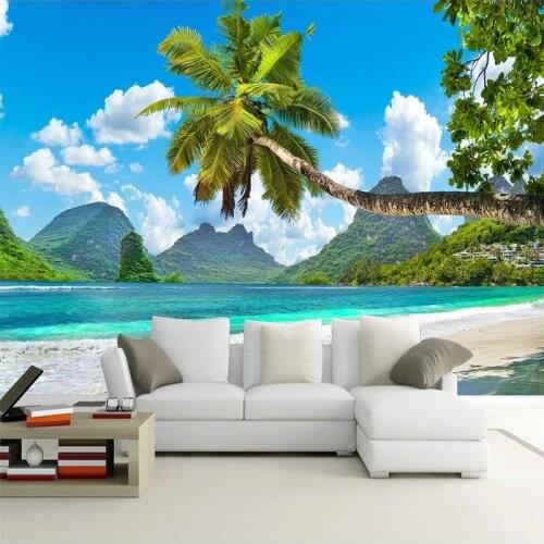 Custom 3D Beautiful Sea Island Coconut Tree Photo Wallpaper Wall Mural Bedroom Living Room Sofa TV Background Home Decoration