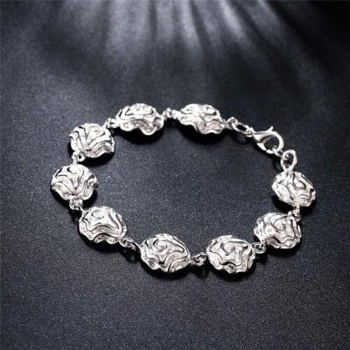 Hot sale fashion 925 sterling silver Bracelet for woman Pretty Rose flower chain Wedding party Christmas Gifts good Jewelry
