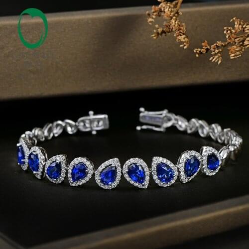Caimao 5.71ctw Genuine Tear Drop Sapphire and Diamond Jewelry 18kt White gold Gorgeous Bracelet
