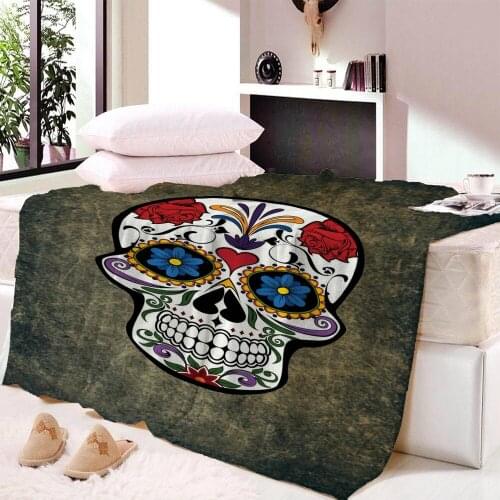 Cartoon Skull Black Fleece Blanket Velvet Plush Lunch Break Blanket Bedsheet Comfortable Printed Soft Throw Travel