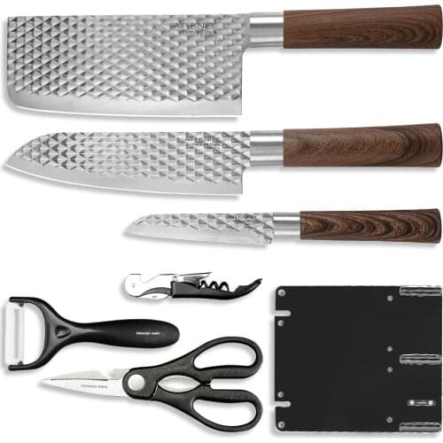 Damask 7 PCS kitchen knives Set Laser Diamond pattern chef knife Sharp Cleaver Slicing Knives Scissors EDC Bottle Opener Tool