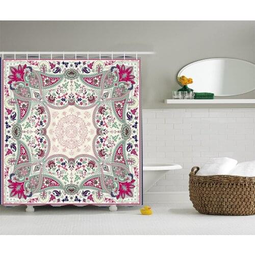 Paisley Shower Curtain Decor Damask Design Floral Ornamental Geometric and Square Print Wall Decoration Hanging Curtains