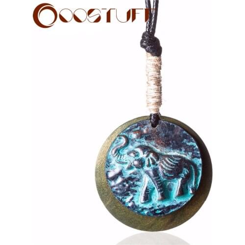 Wooden Jewelry Elephant Pendant Choker Long Necklace Women Statement necklaces & pendants Jewellery Suspension Alloy Rope Chains