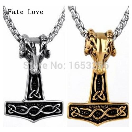 Boys Mens Stainless Steel Viking Norse Thor Hammer Mjollnir Gaot Pendant Necklace 3MM 24'' ROLO CHAIN