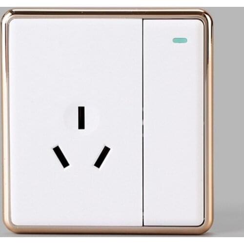 1Pc Golded Edge White Black Champagne AC250V 16A 3 Pin 1 Push Button Switch AU Socket Outlet Wall Switch Plate New 91 x 86mm