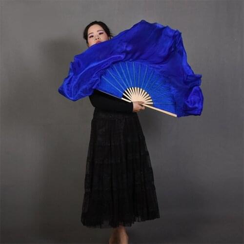 Chinese Bamboo Fan Silk Yangko Dance Fan Pure Sapphire Bamboo Bone Stage Props Dance Fan Pairs (L+R)